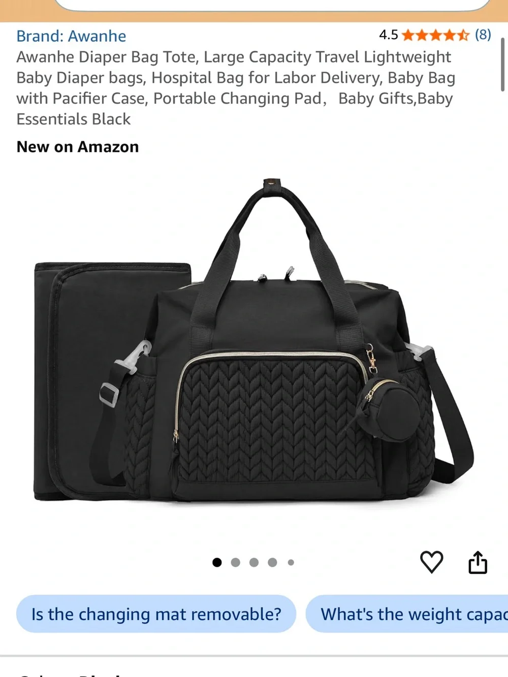 Black Quilted Baby Diaper Tote with Matching Pouches